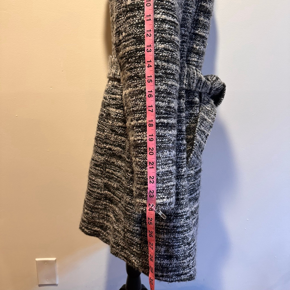 Catherine Malandrino Black White Boucle Hooded Belted Coat | Minimal Luxe Winter - Picture 8 of 13